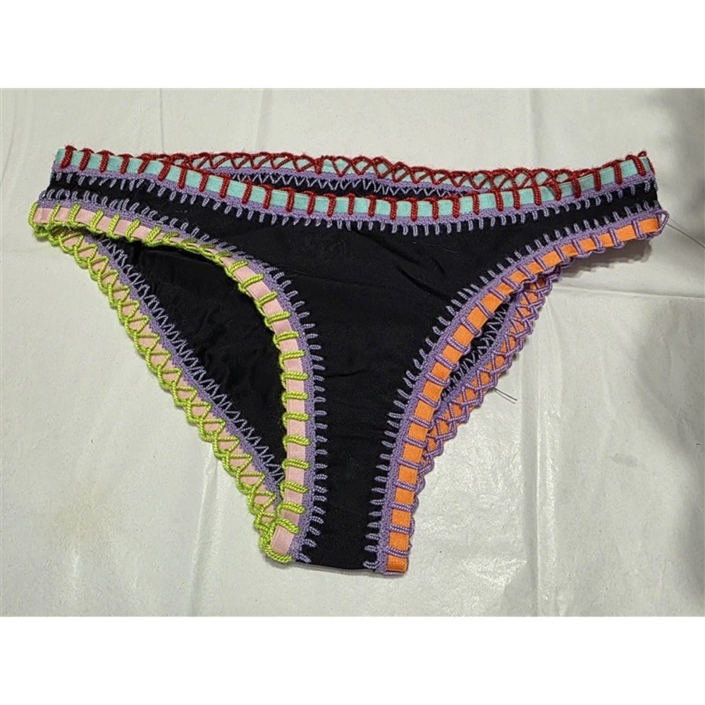 NWT Pilyq Platinum Black Crochet Trim M Scoop Bikini Swim Bottom 132785